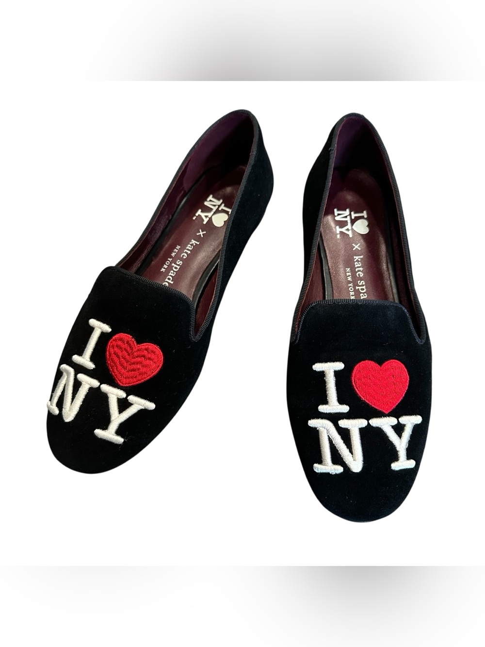 KATE SHAPE Black Velvet I ♥ NY Embroidered Loafers US size 6